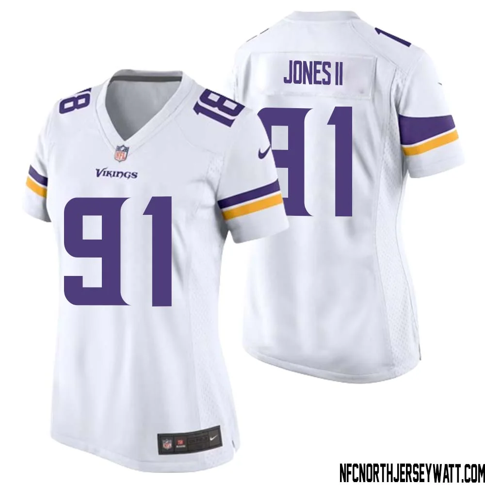 Pat Jones II No 91 Women White Minnesota Vikings Game Player Away Jersey