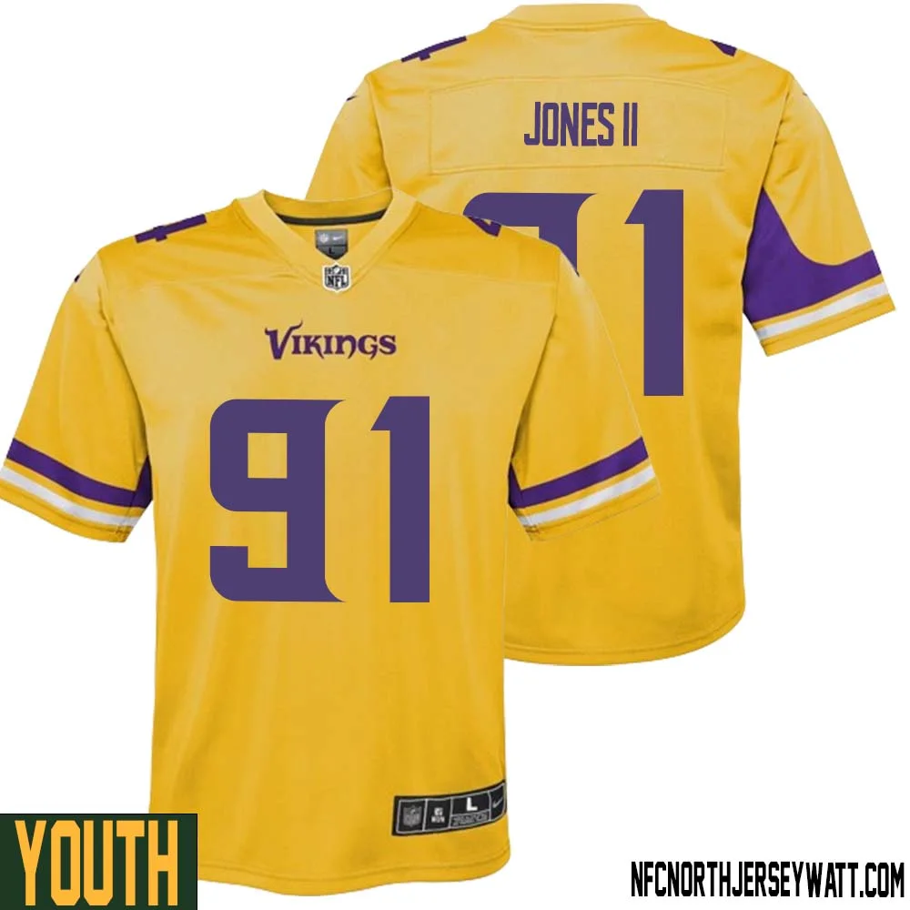 Pat Jones II No 91 Youth Minnesota Vikings Gold Inverted Legend Jersey 1