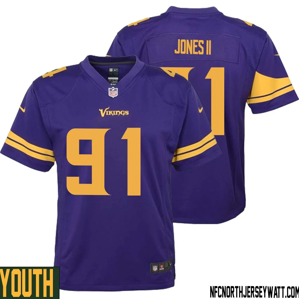 Pat Jones II No 91 Youth Purple Minnesota Vikings Alternate Game Jersey