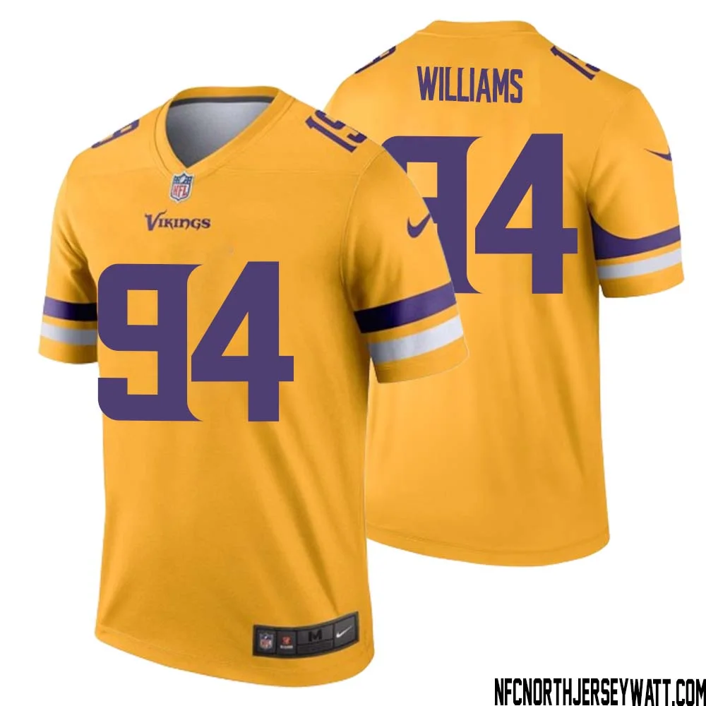 Pat Williams No 94 Men Minnesota Vikings Gold Inverted Legend Jersey