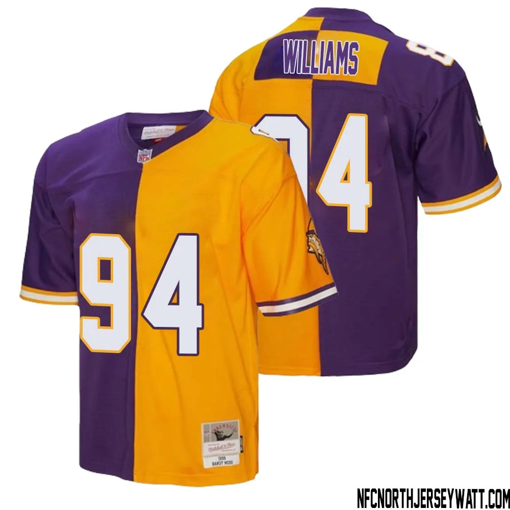 Pat Williams No 94 Men Mitchell Ness Purple Gold Minnesota Vikings 1998 Split Legacy Replica Jersey