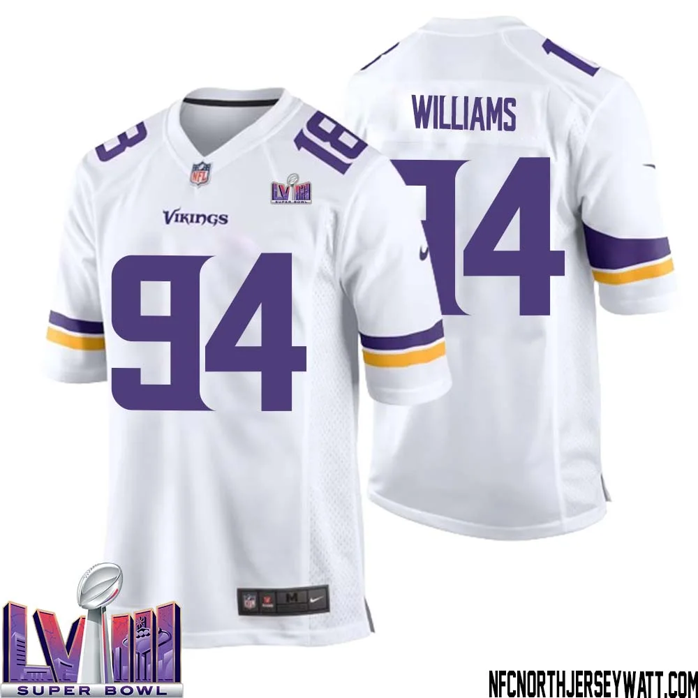 Pat Williams No 94 Minnesota Vikings Super Bowl LVIII Away Game Jersey White for Men 1