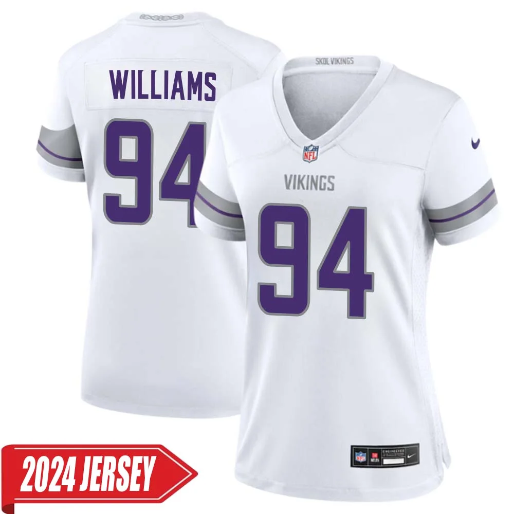 Pat Williams No 94 Woman s Minnesota Vikings White Alternate Custom Game 2024 Jersey