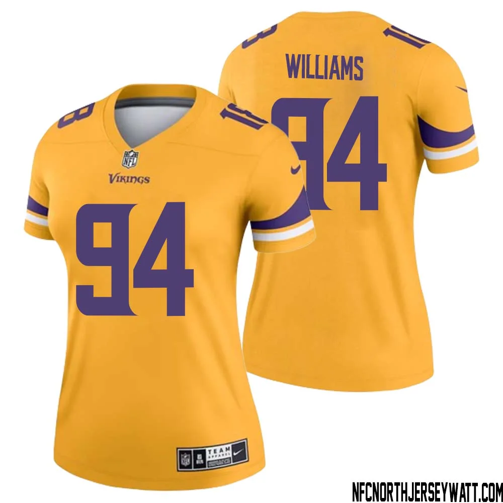 Pat Williams No 94 Women Minnesota Vikings Gold Inverted Legend Jersey