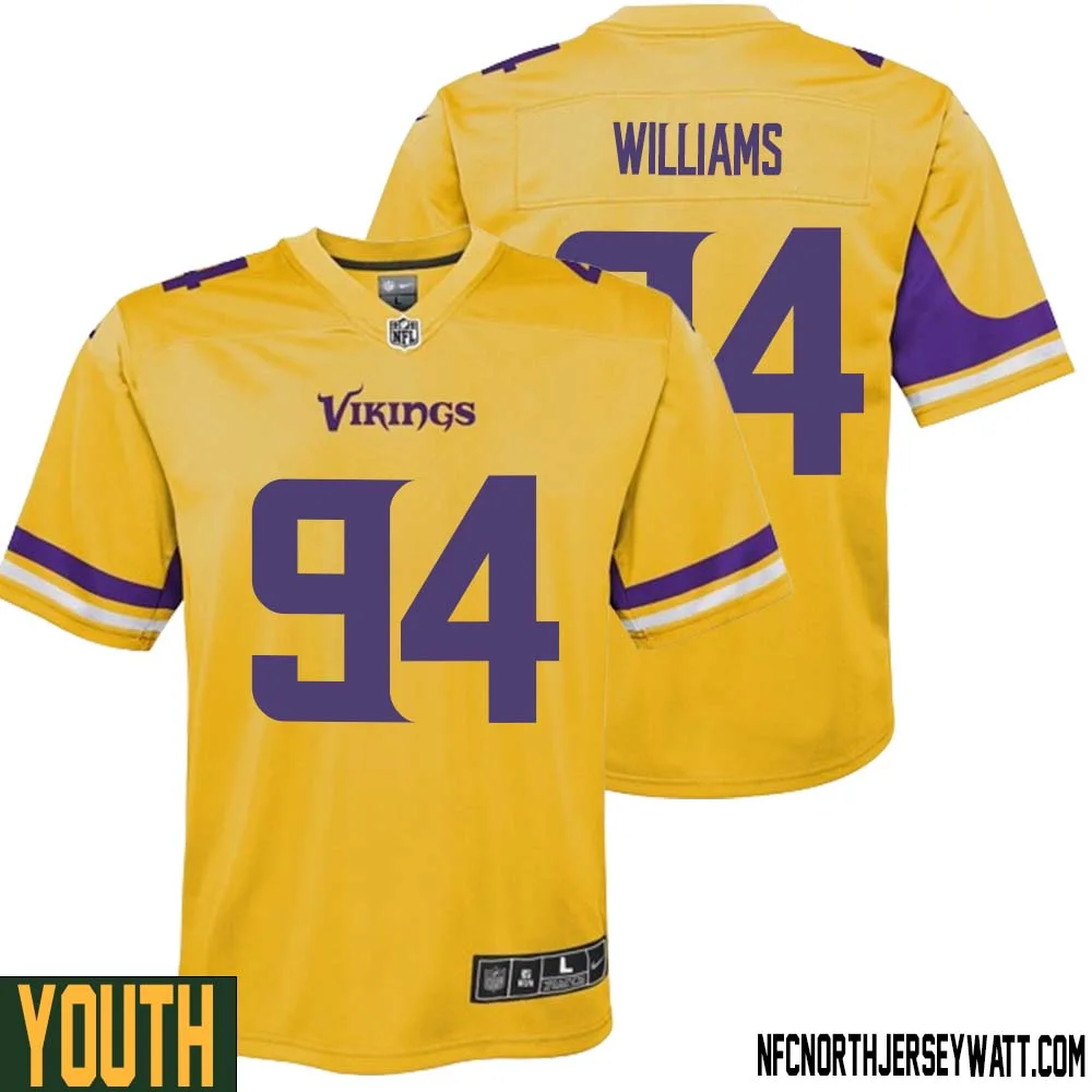 Pat Williams No 94 Youth Minnesota Vikings Gold Inverted Legend Jersey