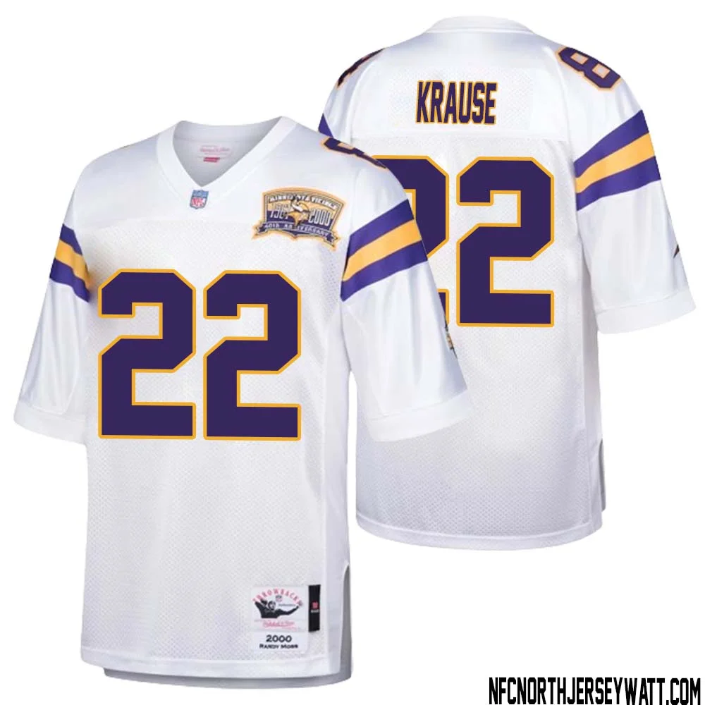 Paul Krause No 22 Men Mitchell Ness White Minnesota Vikings Authentic Throwback Retired Player Jersey 1