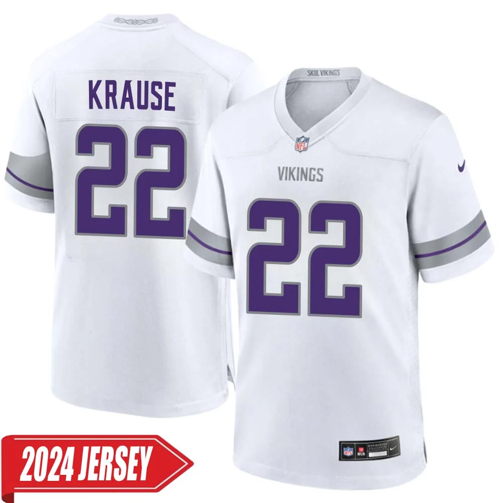 Paul Krause No 22 Men s Minnesota Vikings White Alternate Custom Game 2024 Jersey