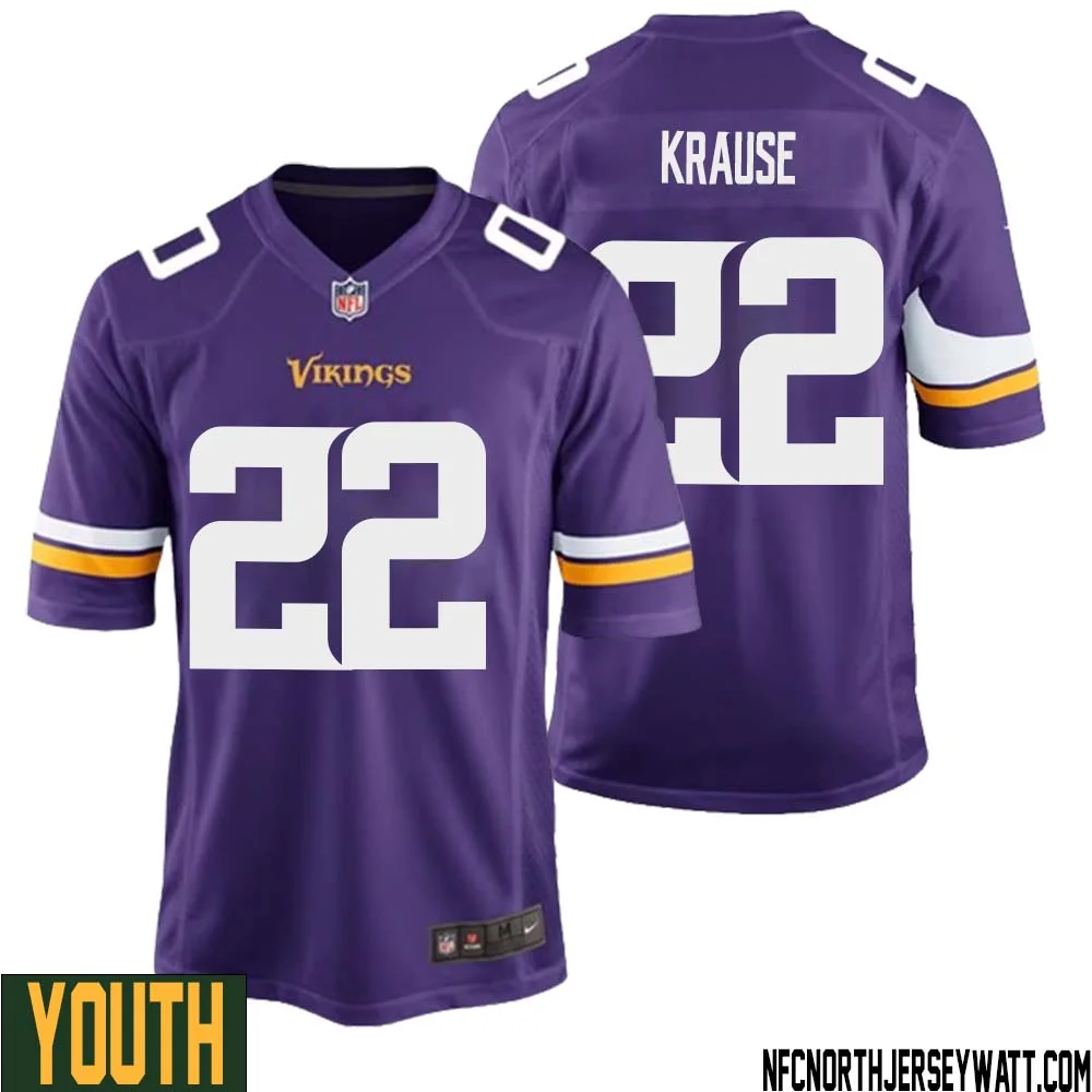 Paul Krause No 22 Minnesota Vikings Game Jersey Court Purple for Youth