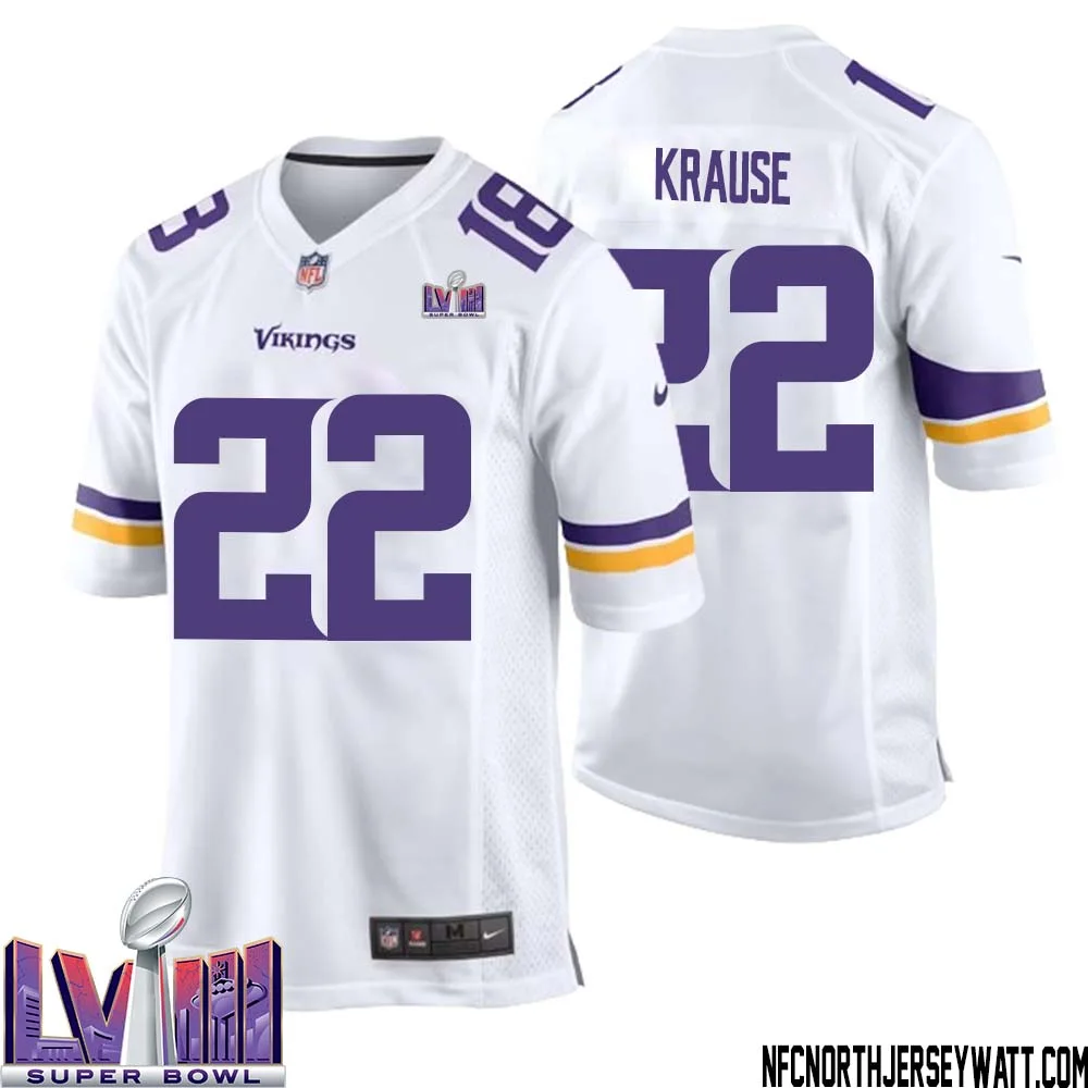 Paul Krause No 22 Minnesota Vikings Super Bowl LVIII Away Game Jersey White for Men