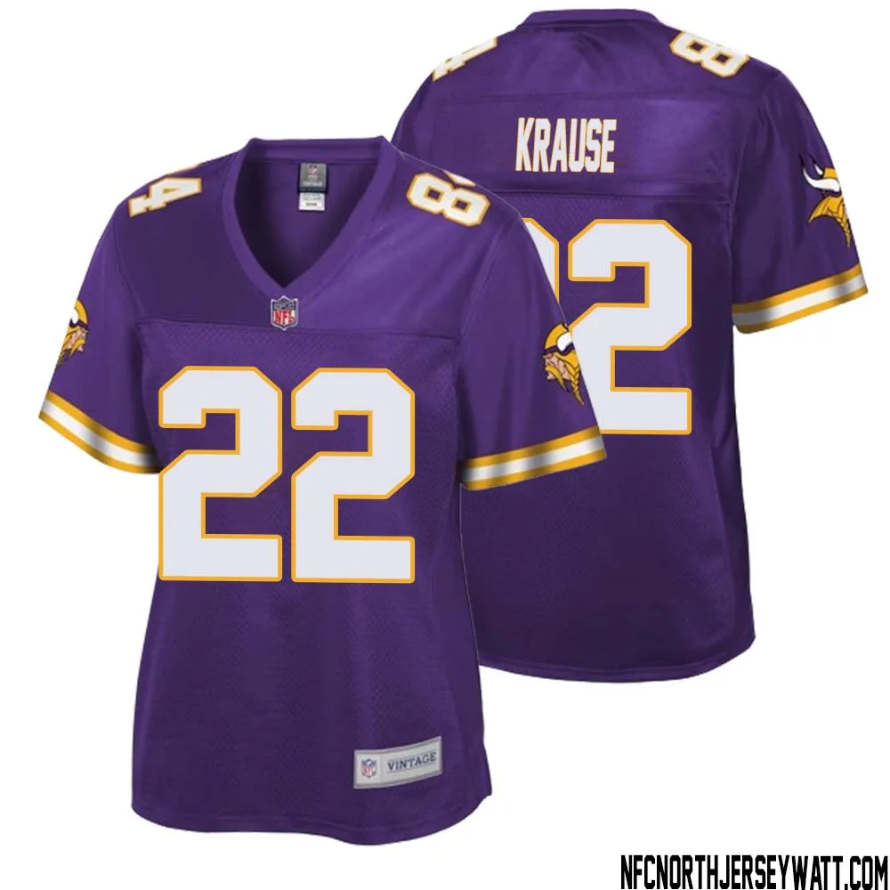 Paul Krause No 22 Women NFL Pro Line Purple Minnesota Vikings Retired Player Replica Jersey