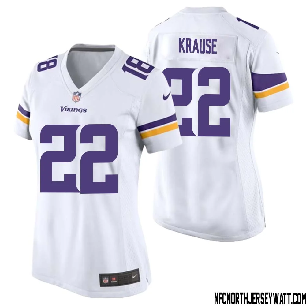 Paul Krause No 22 Women White Minnesota Vikings Game Player Away Jersey
