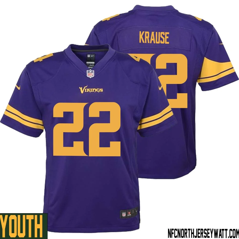 Paul Krause No 22 Youth Purple Minnesota Vikings Alternate Game Jersey