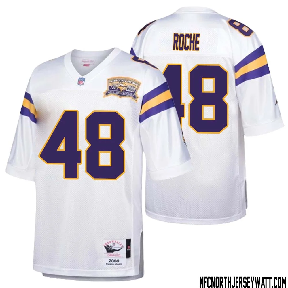 Quincy Roche No 48 Men Mitchell Ness White Minnesota Vikings Authentic Throwback Retired Player Jersey 1