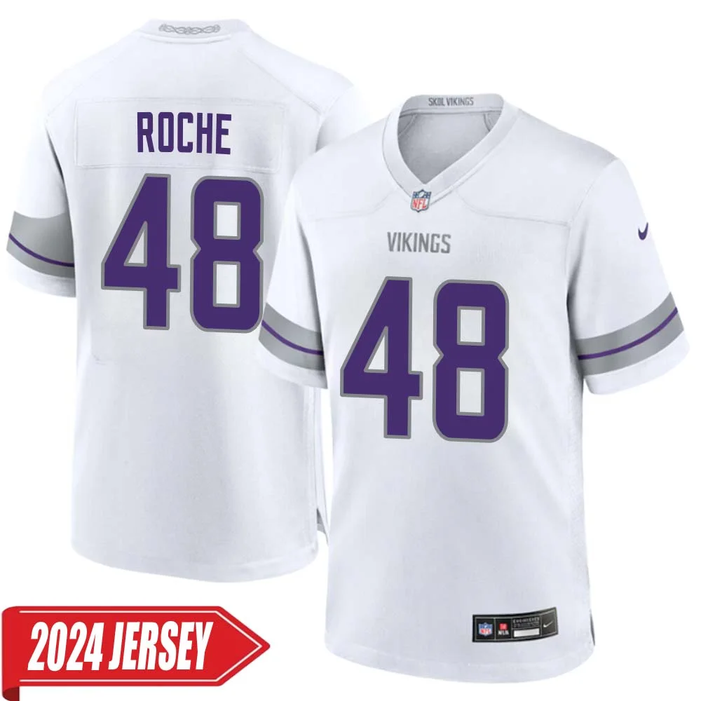 Quincy Roche No 48 Men s Minnesota Vikings White Alternate Custom Game 2024 Jersey