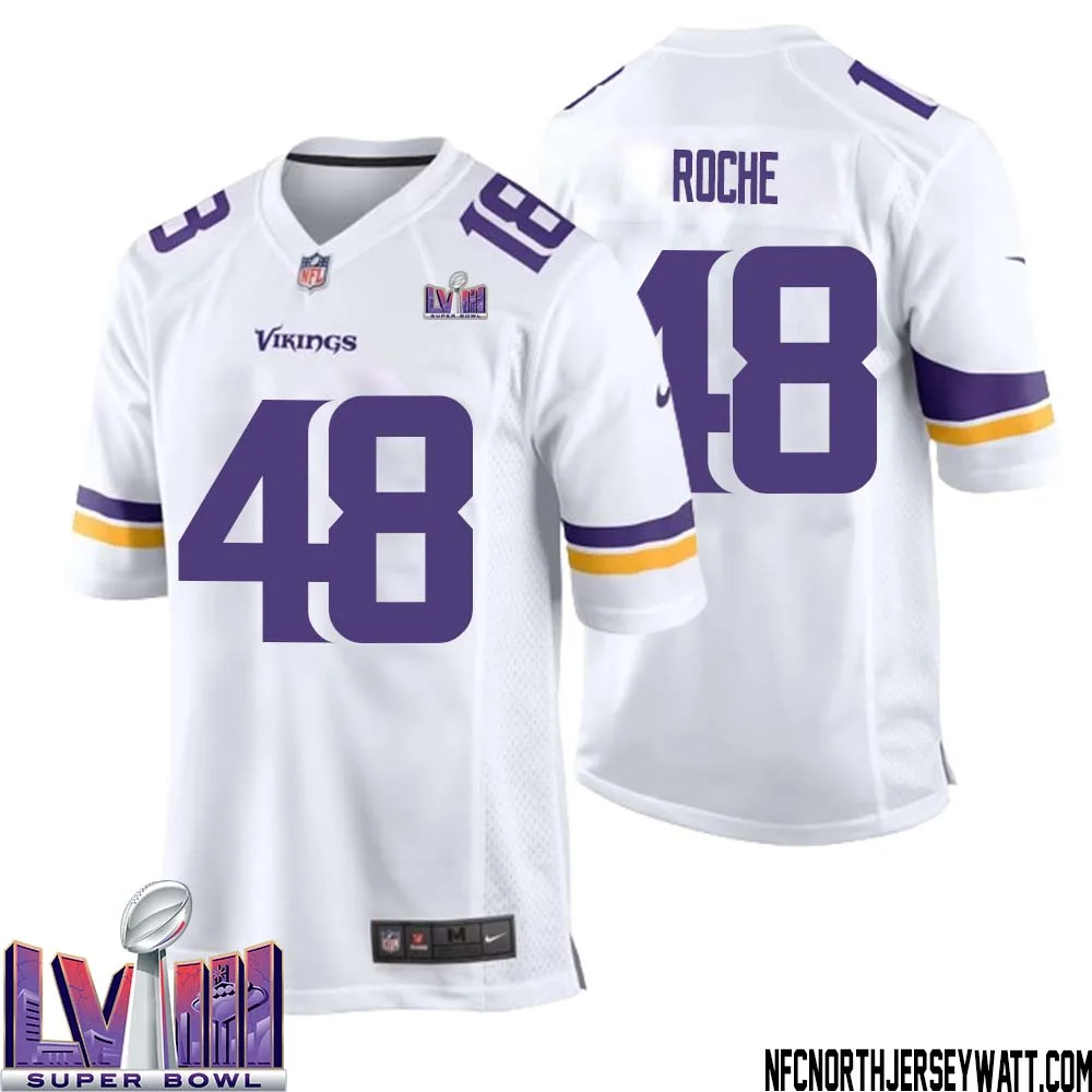 Quincy Roche No 48 Minnesota Vikings Super Bowl LVIII Away Game Jersey White for Men 1