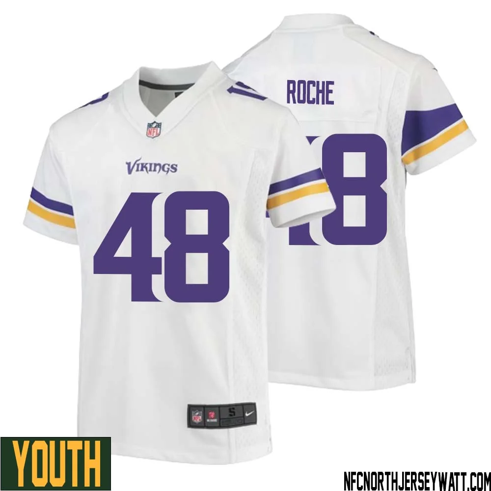 Quincy Roche No 48 Youth White Minnesota Vikings Game Player Away Jersey