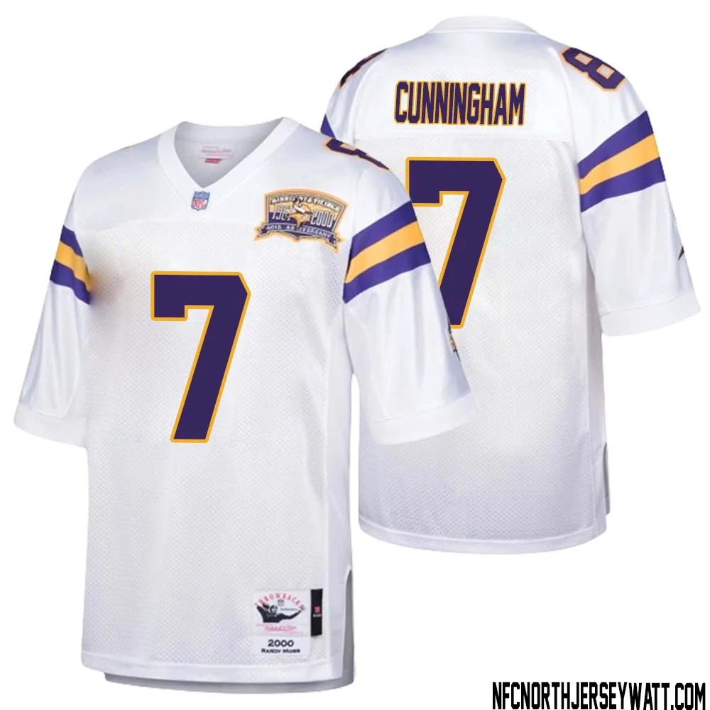Randall Cunningham No 7 Men Mitchell Ness White Minnesota Vikings Authentic Throwback Retired Player Jersey 1