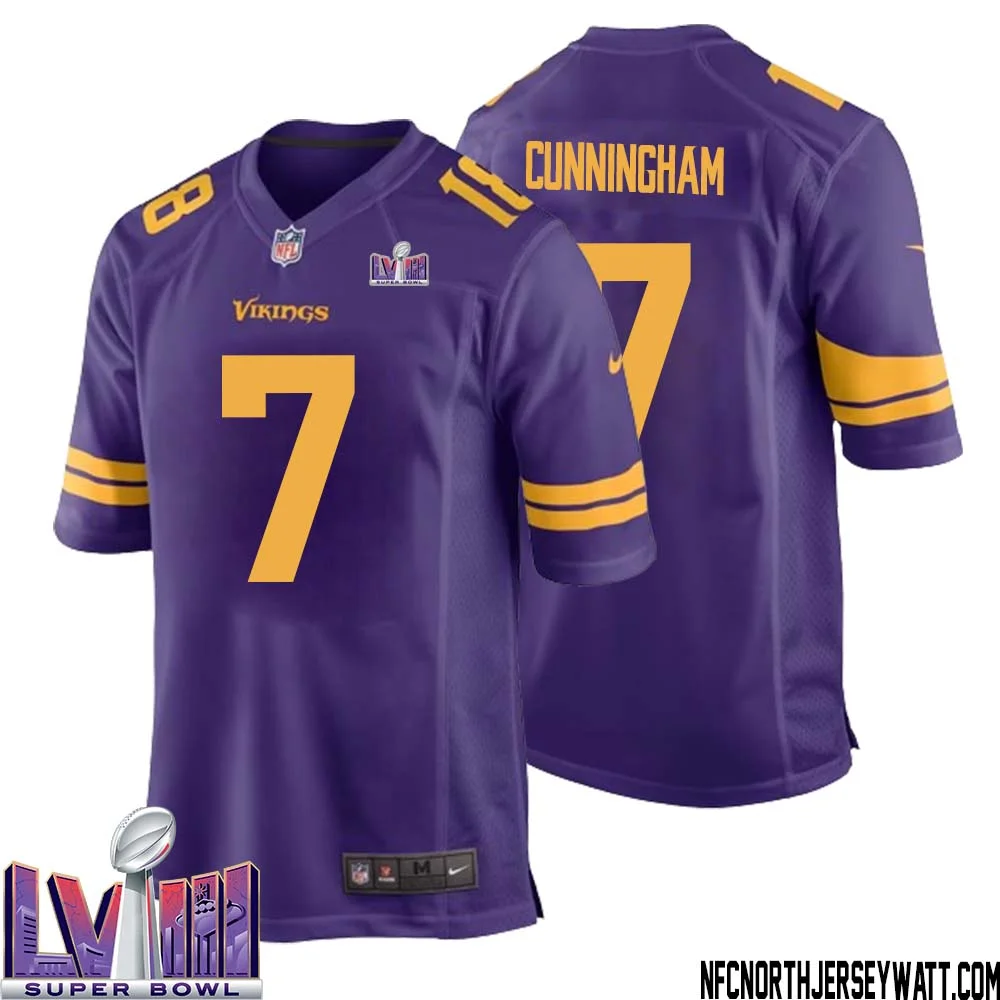 Randall Cunningham No 7 Minnesota Vikings Super Bowl LVIII Alternate Game Jersey Purple for Men