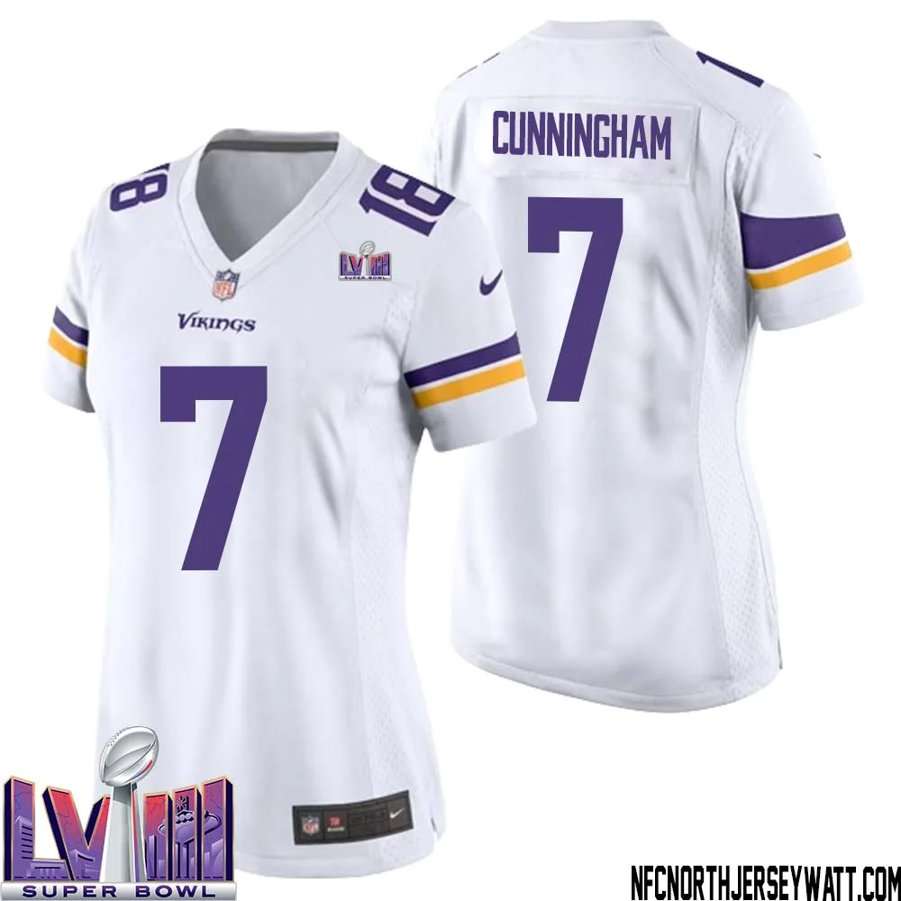 Randall Cunningham No 7 Minnesota Vikings Super Bowl LVIII Away Game Jersey White for Women 1