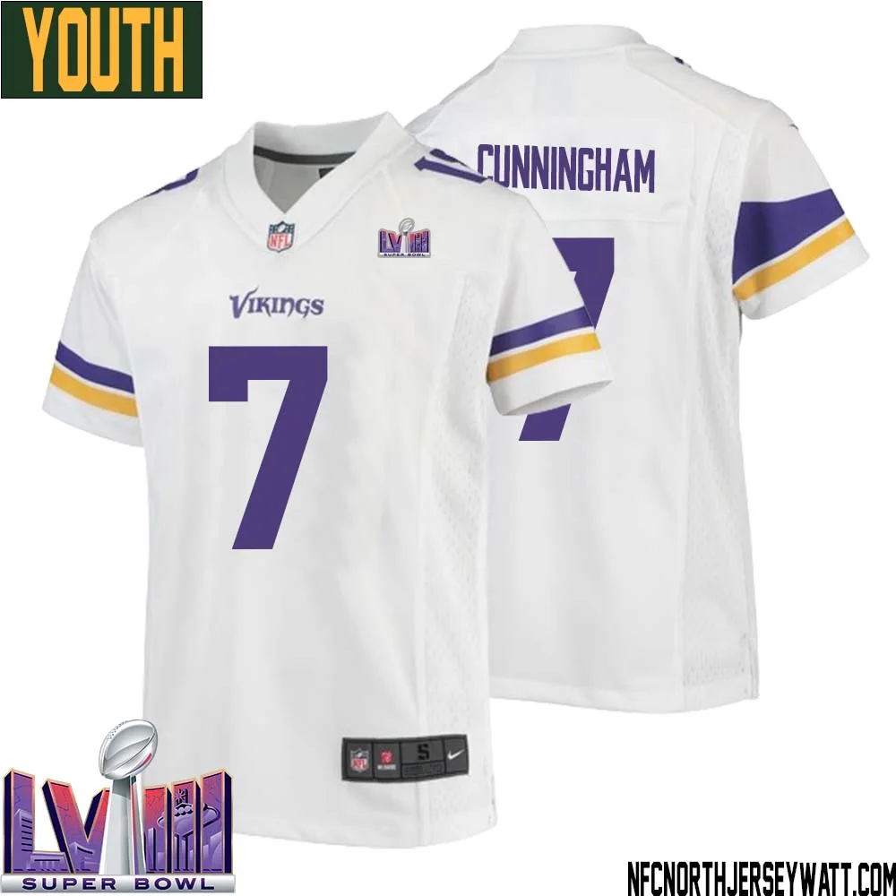 Randall Cunningham No 7 Minnesota Vikings Super Bowl LVIII Away Game Jersey White for Youth 1