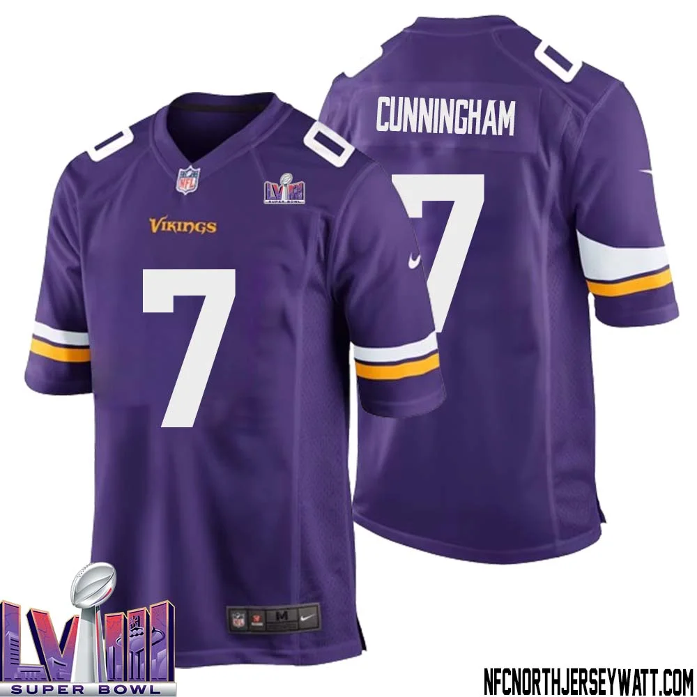 Randall Cunningham No 7 Minnesota Vikings Super Bowl LVIII Home Game Jersey Court Purple for Mens