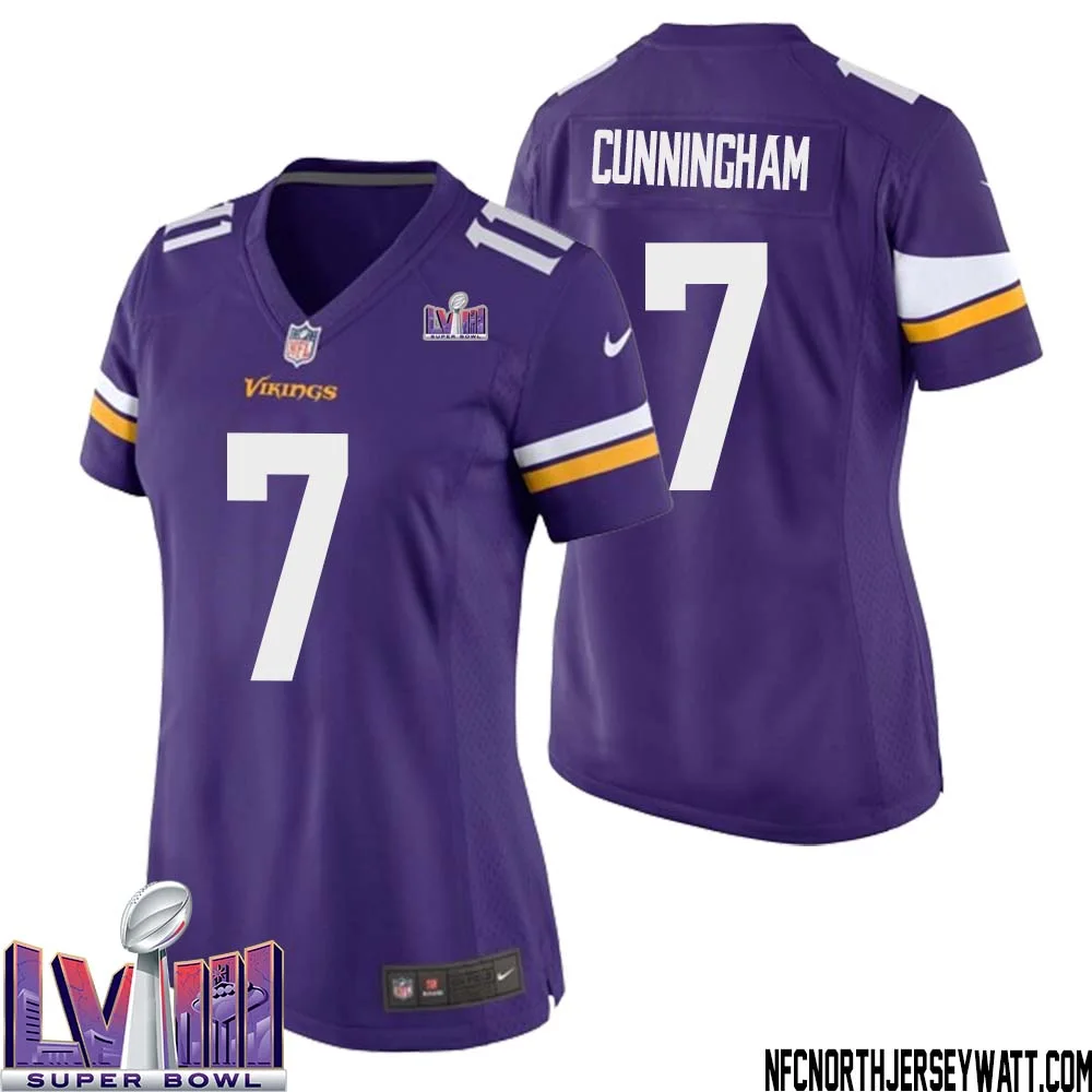 Randall Cunningham No 7 Minnesota Vikings Super Bowl LVIII Home Game Jersey Court Purple for Women