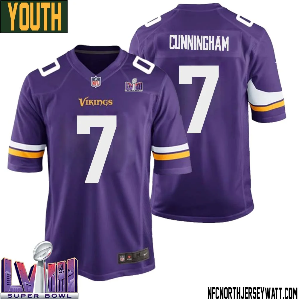 Randall Cunningham No 7 Minnesota Vikings Super Bowl LVIII Home Game Jersey Court Purple for Youth 1