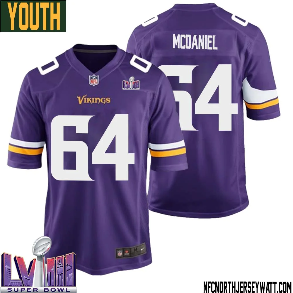 Randall McDaniel No 64 Minnesota Vikings Super Bowl LVIII Home Game Jersey Court Purple for Youth