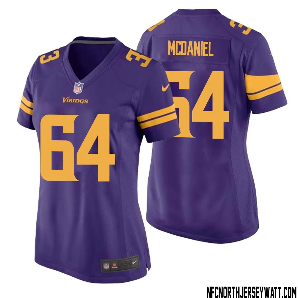 Randall McDaniel No 64 Women Purple Minnesota Vikings Alternate Game Jersey 1
