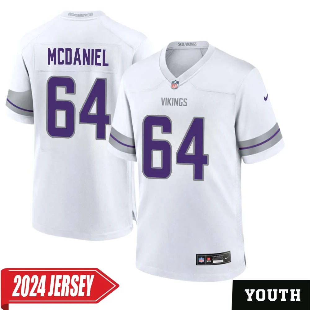 Randall McDaniel No 64 Youth s Minnesota Vikings White Alternate Custom Game 2024 Jersey