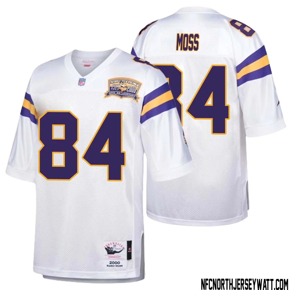 Randy Moss No 84 Men Mitchell Ness White Minnesota Vikings Authentic Throwback Retired Player Jersey