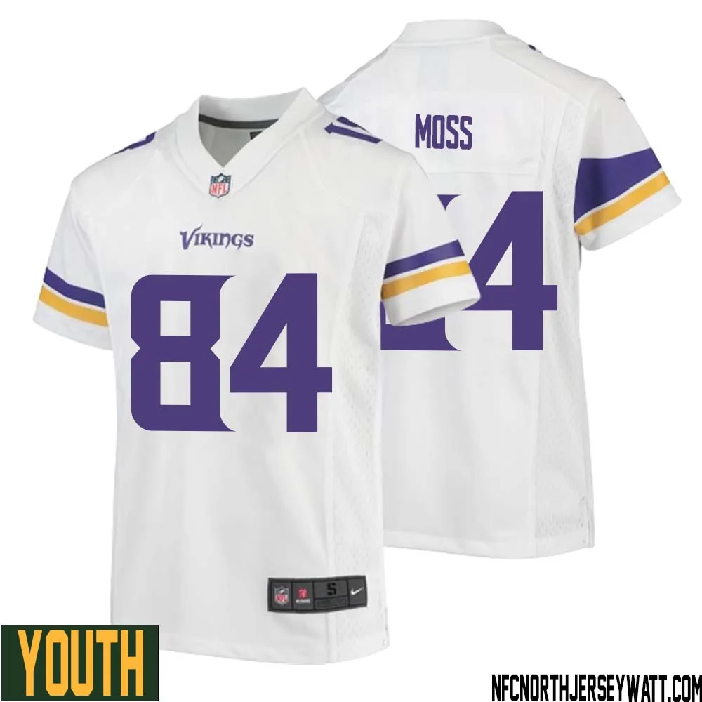 Randy Moss No 84 Youth White Minnesota Vikings Game Player Away Jersey