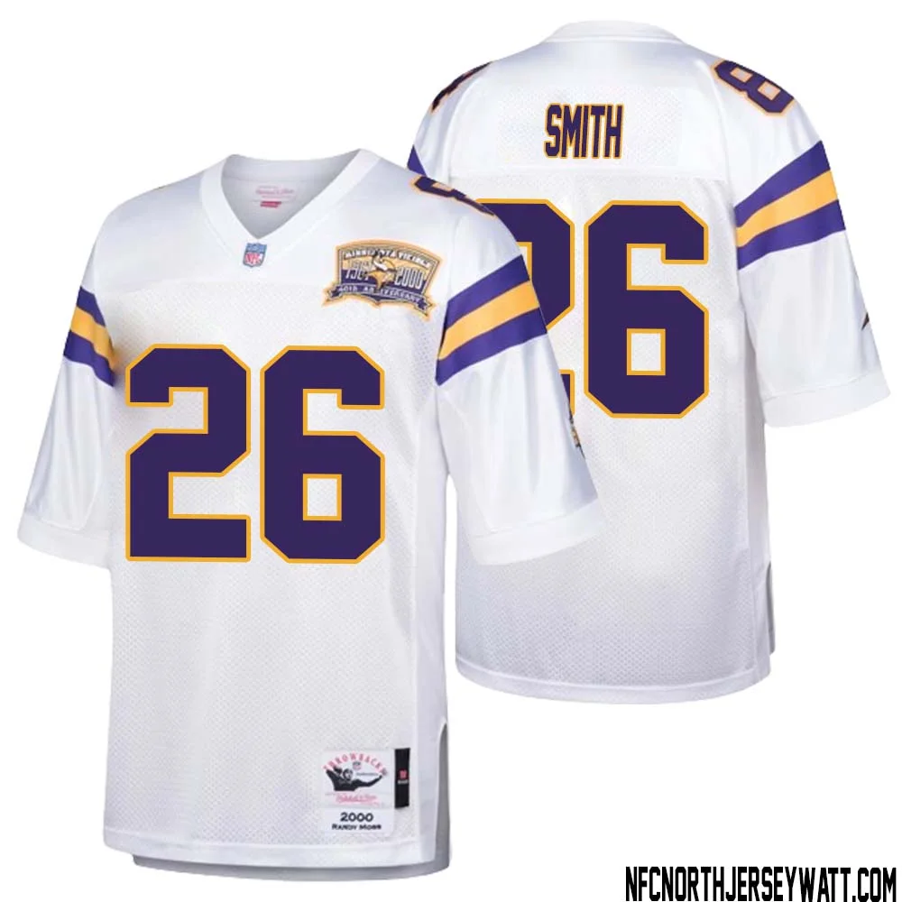 Robert Smith No 26 Men Mitchell Ness White Minnesota Vikings Authentic Throwback Retired Player Jersey
