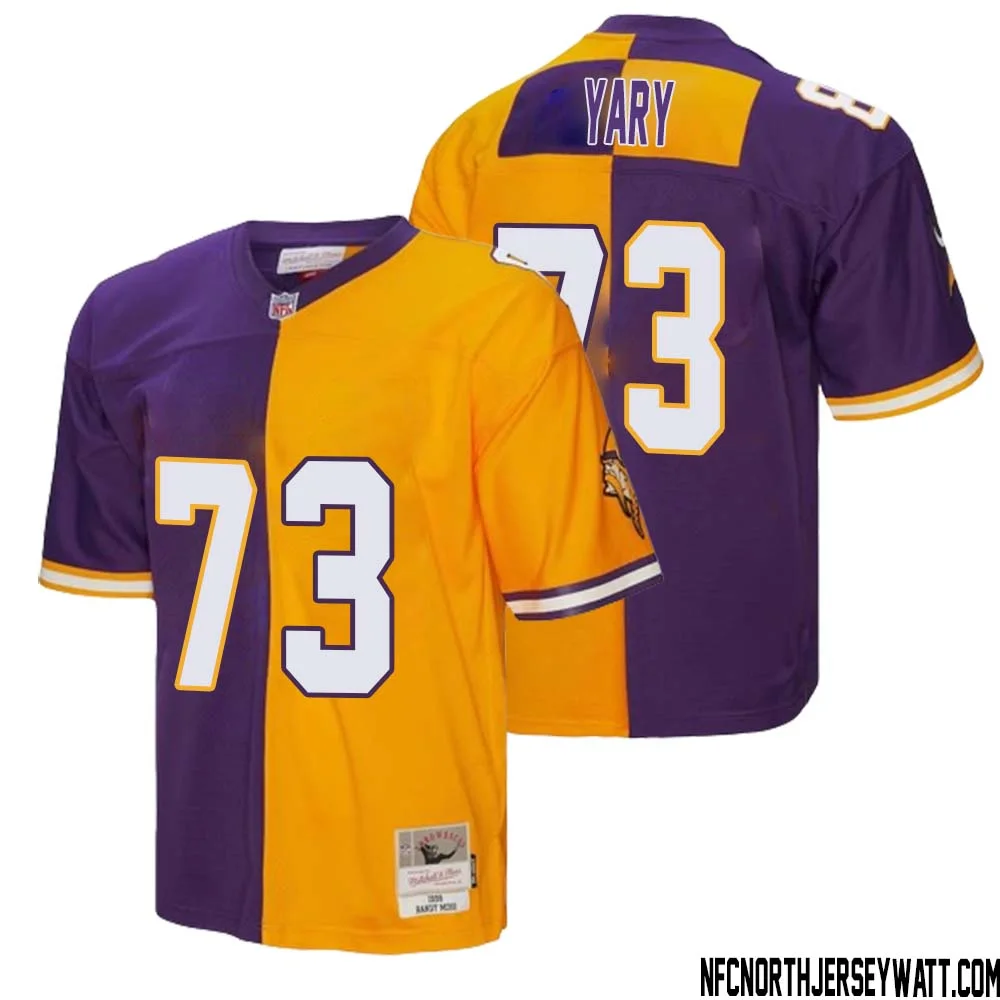 Ron Yary No 73 Men Mitchell Ness Purple Gold Minnesota Vikings 1998 Split Legacy Replica Jersey