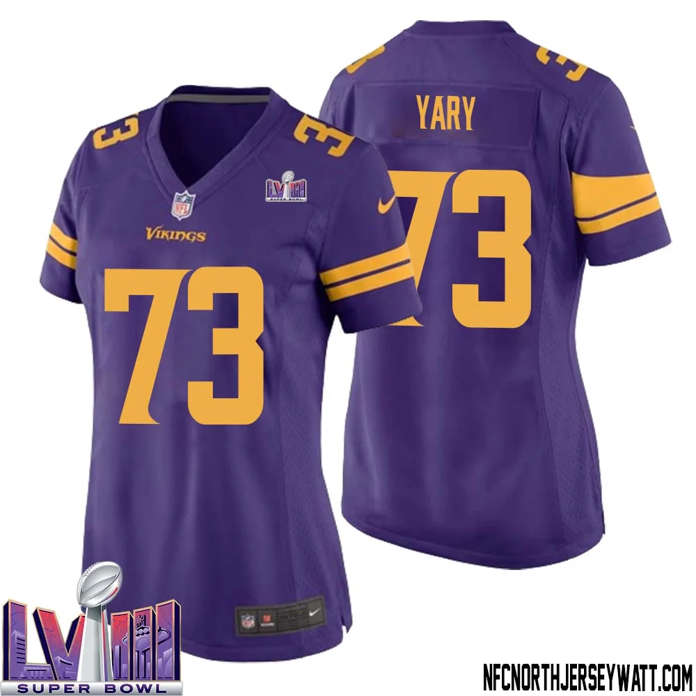 Ron Yary No 73 Minnesota Vikings Super Bowl LVIII Alternate Game Jersey Purple for Women 1