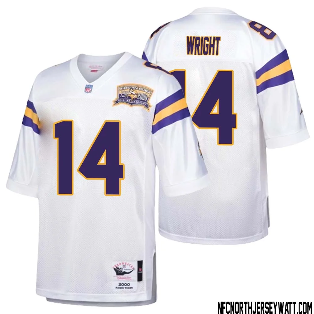 Ryan Wright No 14 Men Mitchell Ness White Minnesota Vikings Authentic Throwback Retired Player Jersey
