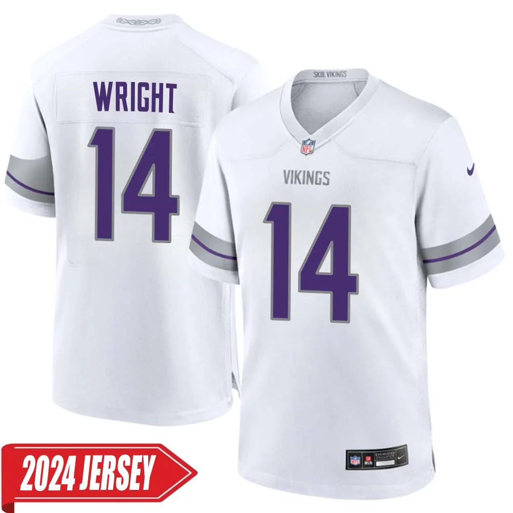 Ryan Wright No 14 Men s Minnesota Vikings White Alternate Custom Game 2024 Jersey