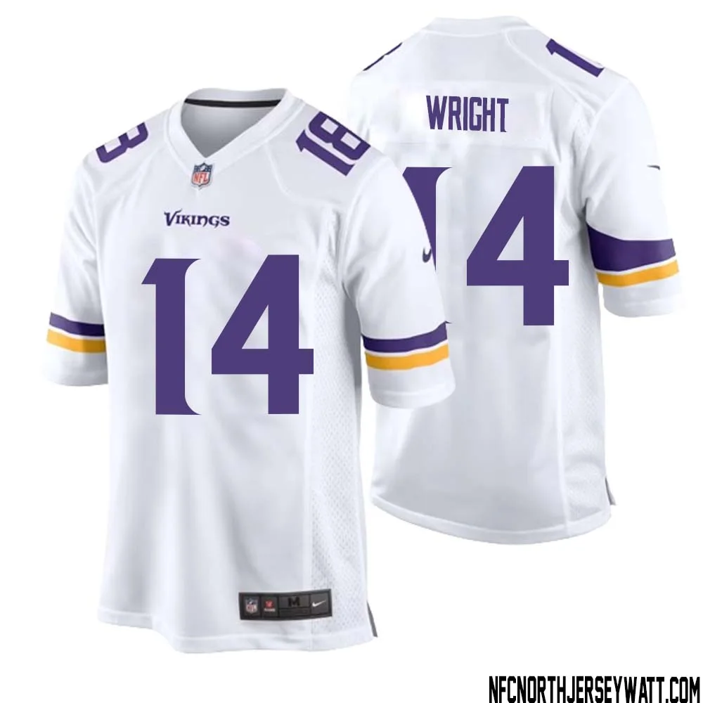 Ryan Wright No 14 Men White Minnesota Vikings Game Player Away Jersey