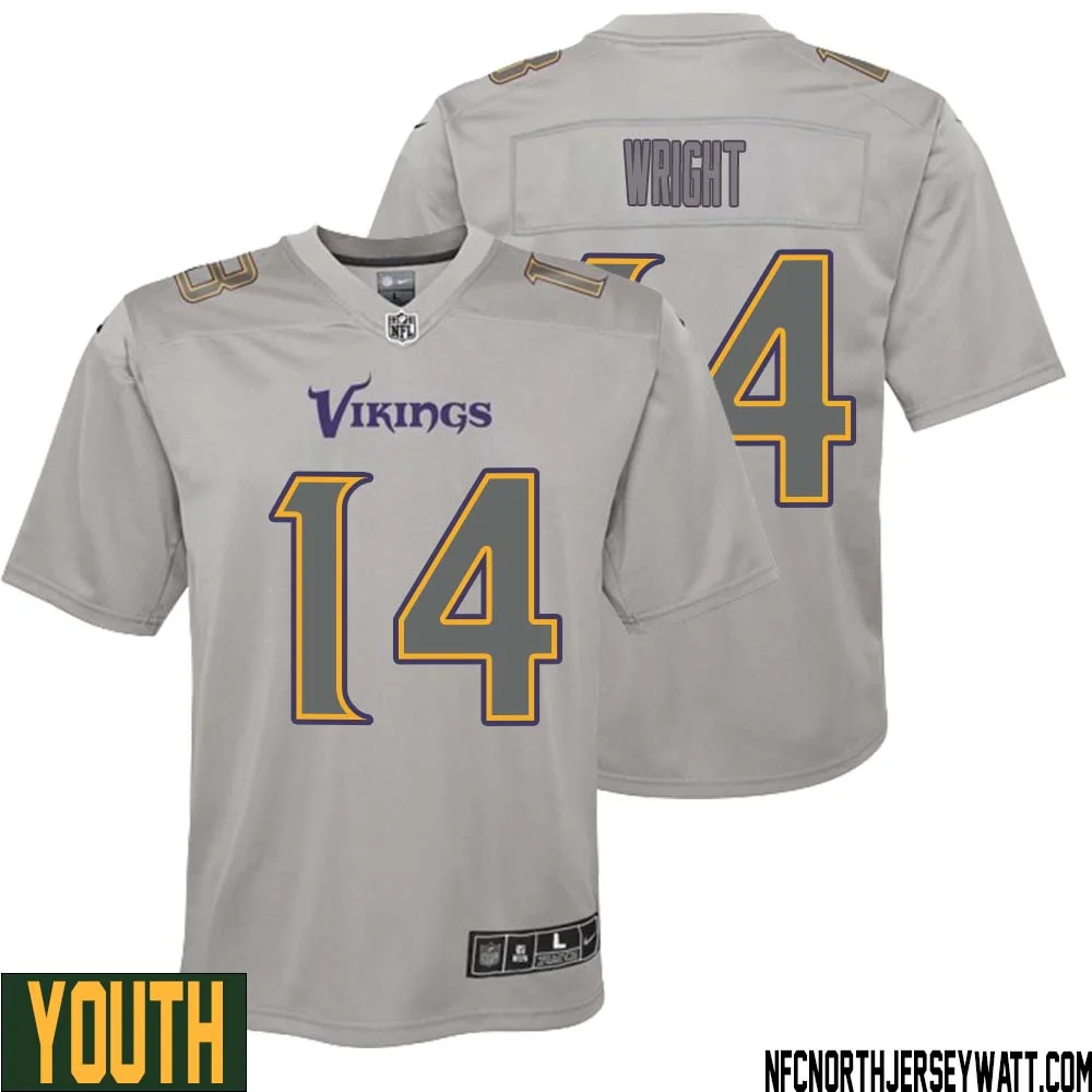 Ryan Wright No 14 Youth Gray Minnesota Vikings Atmosphere Fashion Game Jersey 1