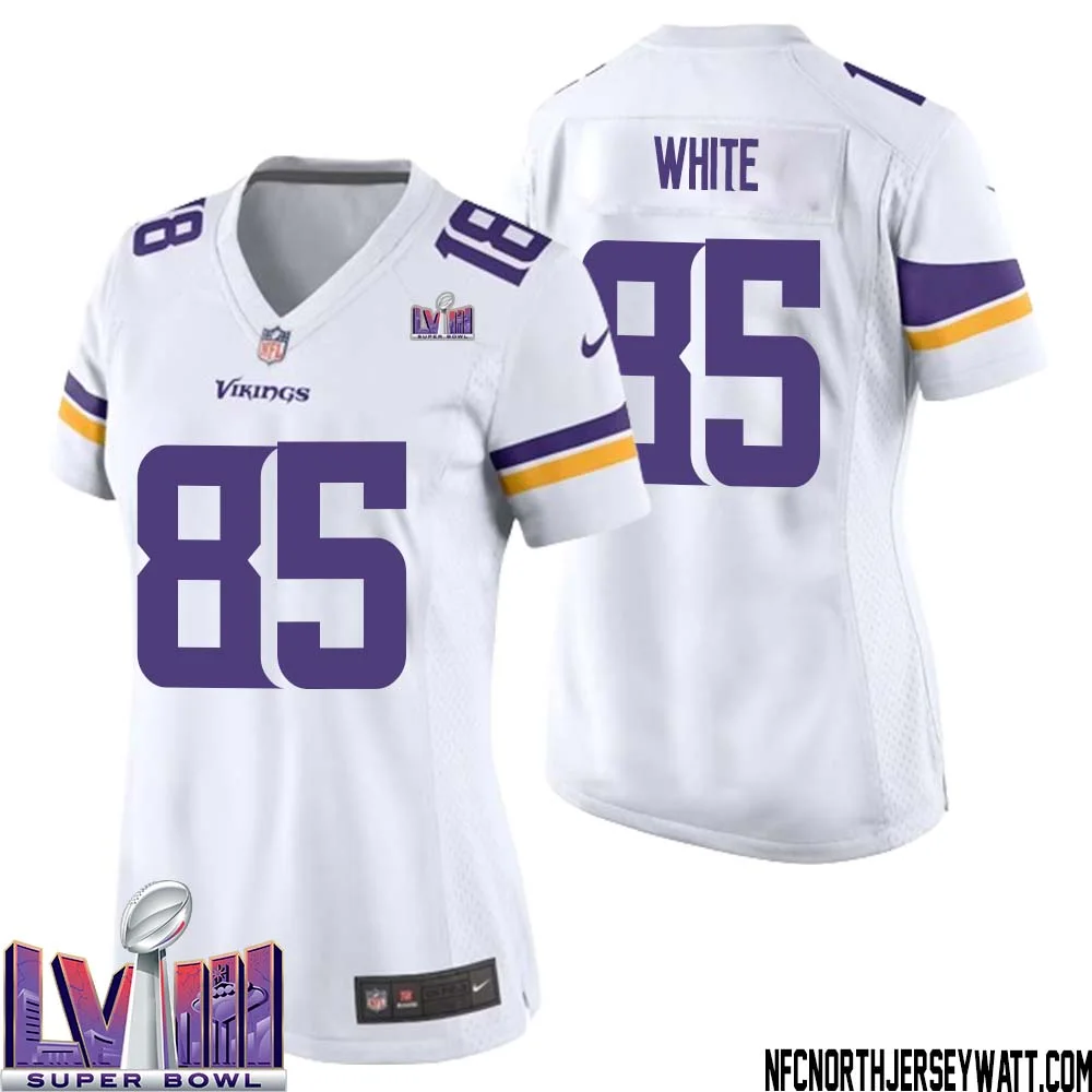 Sammy White No 85 Minnesota Vikings Super Bowl LVIII Away Game Jersey White for Women