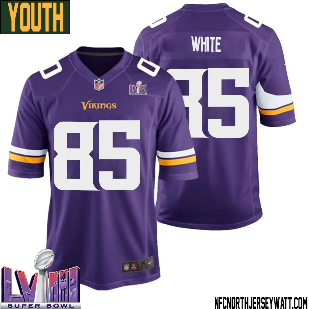 Sammy White No 85 Minnesota Vikings Super Bowl LVIII Home Game Jersey Court Purple for Youth