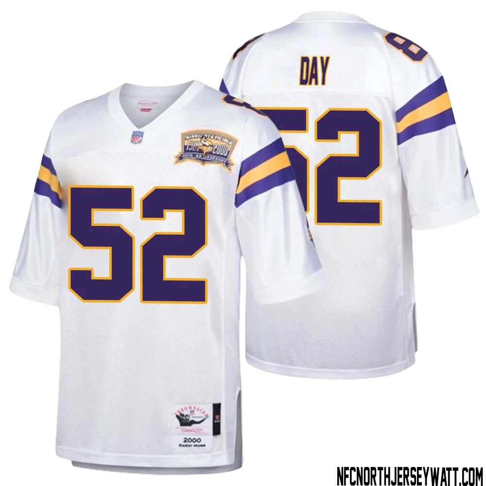 Sheldon Day No 52 Men Mitchell Ness White Minnesota Vikings Authentic Throwback Retired Player Jersey