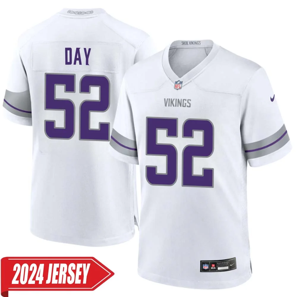 Sheldon Day No 52 Men s Minnesota Vikings White Alternate Custom Game 2024 Jersey