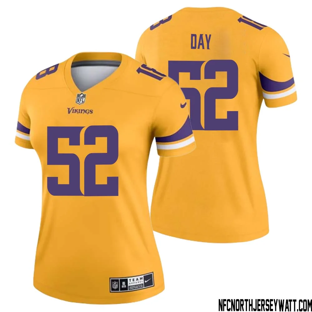 Sheldon Day No 52 Women Minnesota Vikings Gold Inverted Legend Jersey