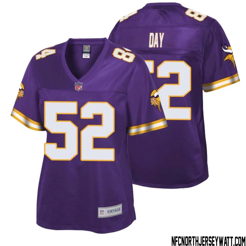Sheldon Day No 52 Women NFL Pro Line Purple Minnesota Vikings Retired Player Replica Jersey 1
