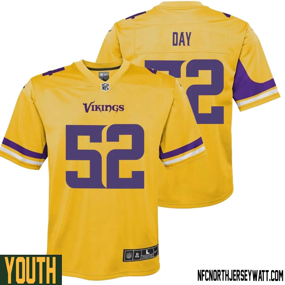 Sheldon Day No 52 Youth Minnesota Vikings Gold Inverted Legend Jersey 1