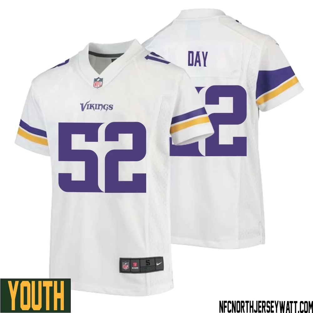 Sheldon Day No 52 Youth White Minnesota Vikings Game Player Away Jersey 1