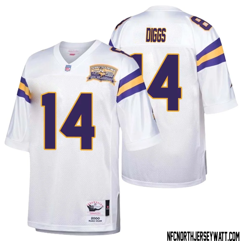 Stefon Diggs No 14 Men Mitchell Ness White Minnesota Vikings Authentic Throwback Retired Player Jersey