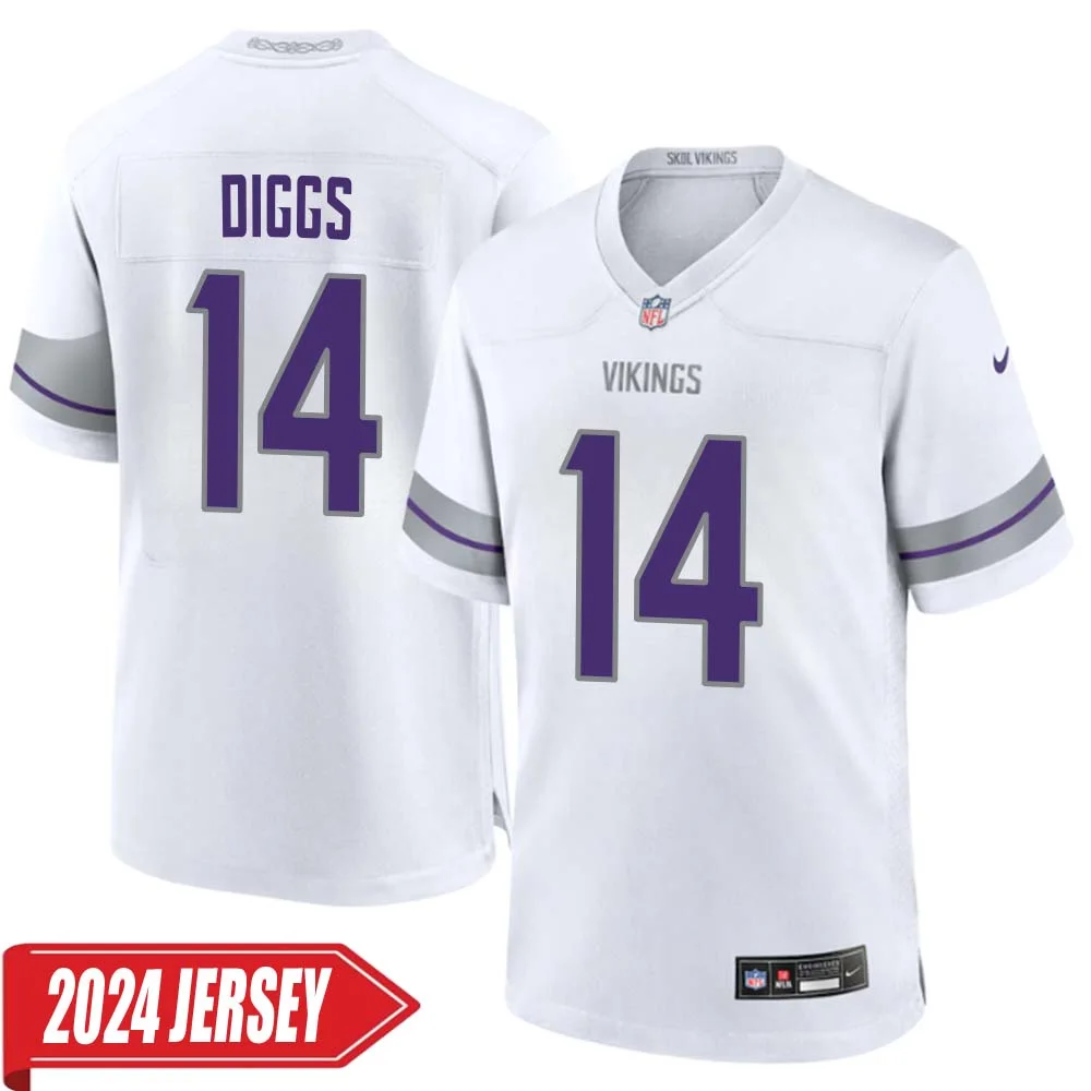 Stefon Diggs No 14 Men s Minnesota Vikings White Alternate Custom Game 2024 Jersey