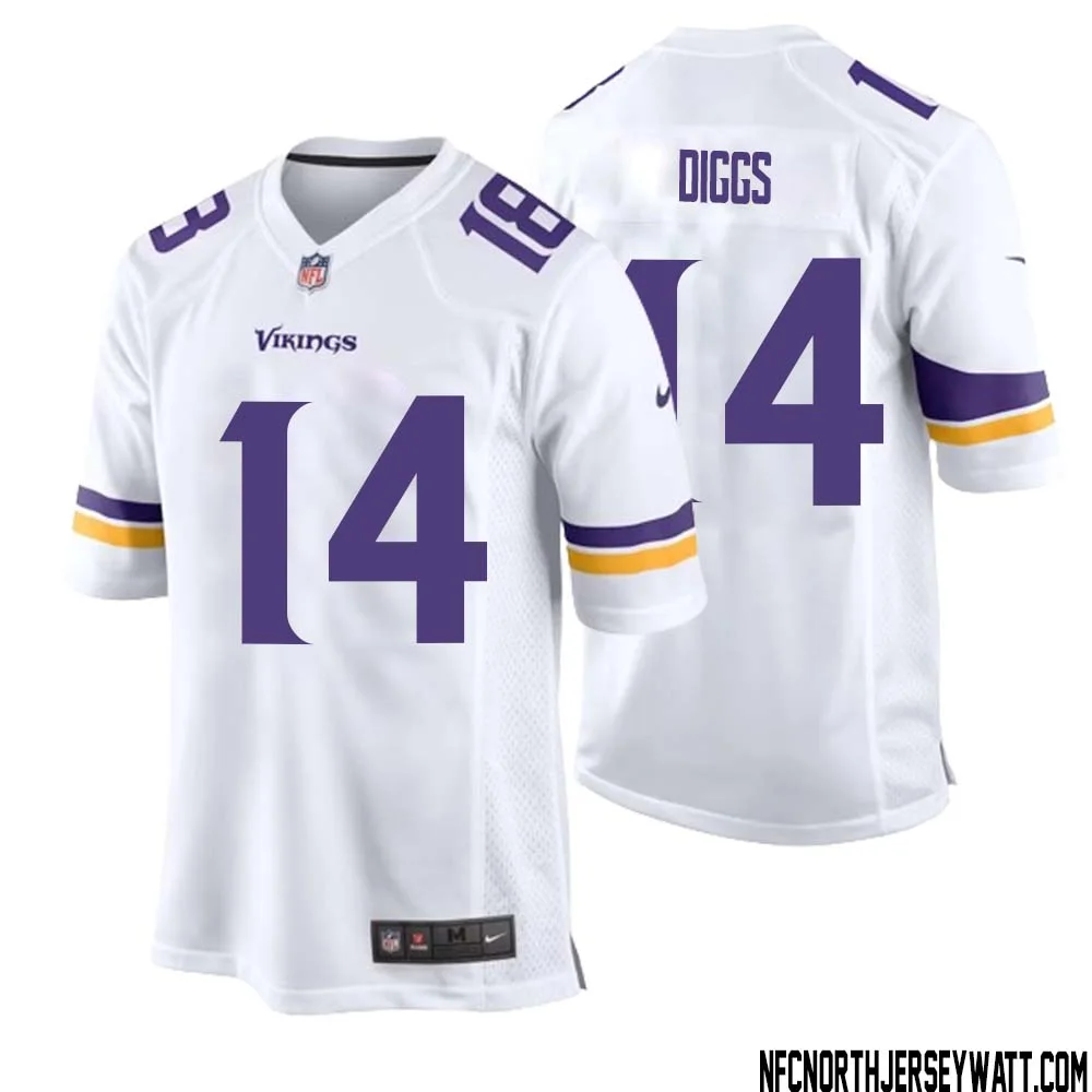 Stefon Diggs No 14 Men White Minnesota Vikings Game Player Away Jersey